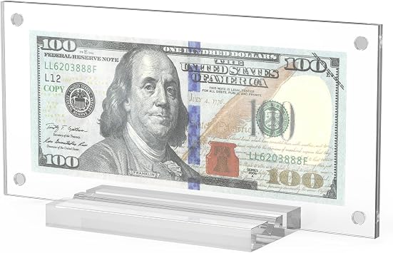 Dollar Bill Frame 1 Pack, Dollar Bill Holder Acrylic Money Case Dollar Frame Display Double-Sided Transparent for Collectors Currency Ticket Check Protector