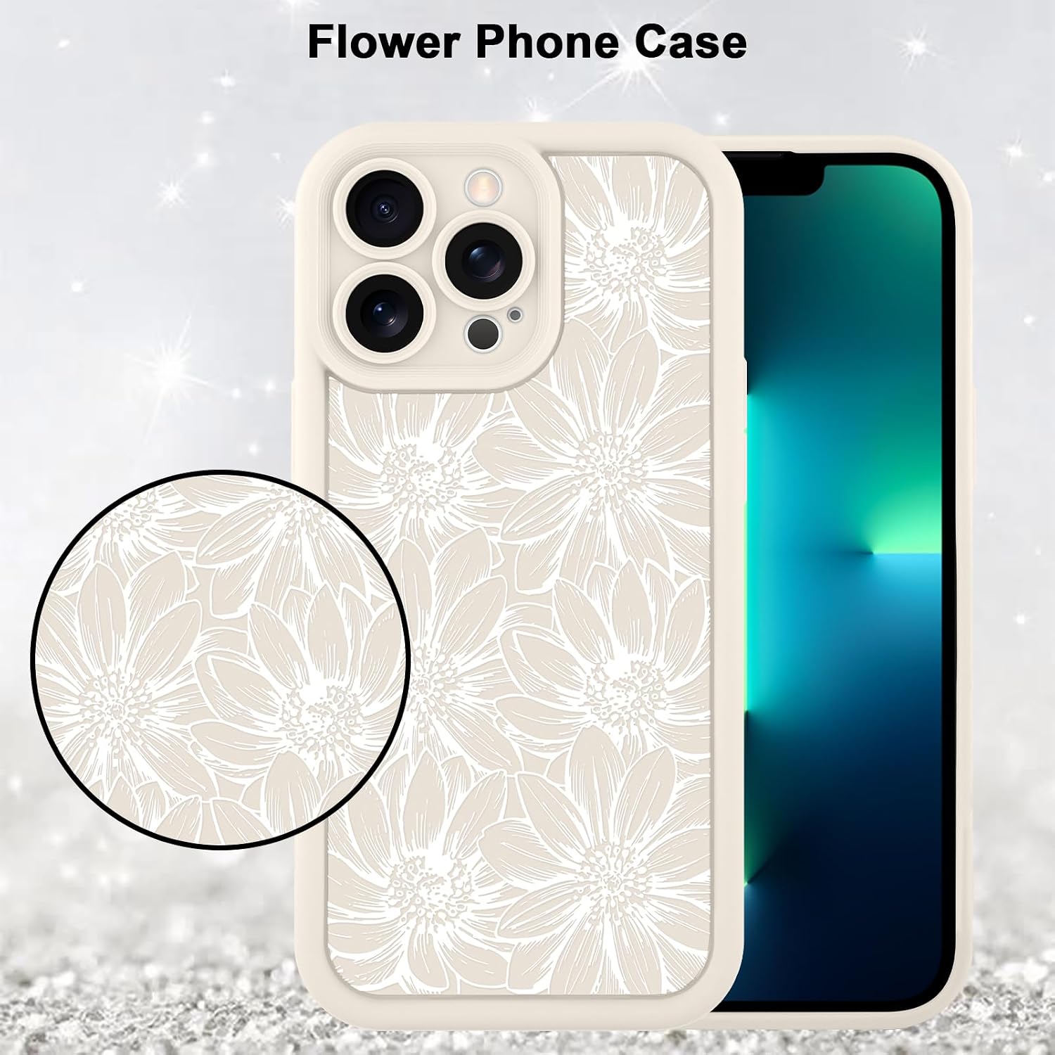 MZELQ for iPhone 13 Pro Max Case, Silicone Sunflower Floral Flower Cute Pattern, Camera Protection Soft Slim Shockproof for Girls Women -White