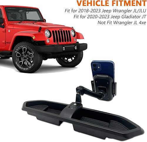 Miniatura 5 de Soporte de teléfono para Jeep Wrangler JL JLU y Gladiator JT 2018-2023, kit de sistema de bandeja de tablero de soporte de teléfono de montaje
