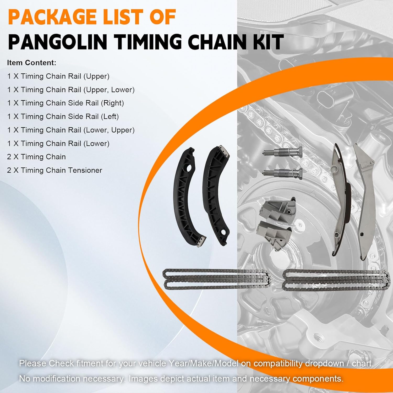 PANGOLIN N62 Timing Chain Kit 11317504468 for 550i 645ci 650ci 735i 740i 745i 750i X5 N62B 4.8L Aftermarket Parts, Replace OE 11311439552, 11317533462, 11317533479, 11317504471