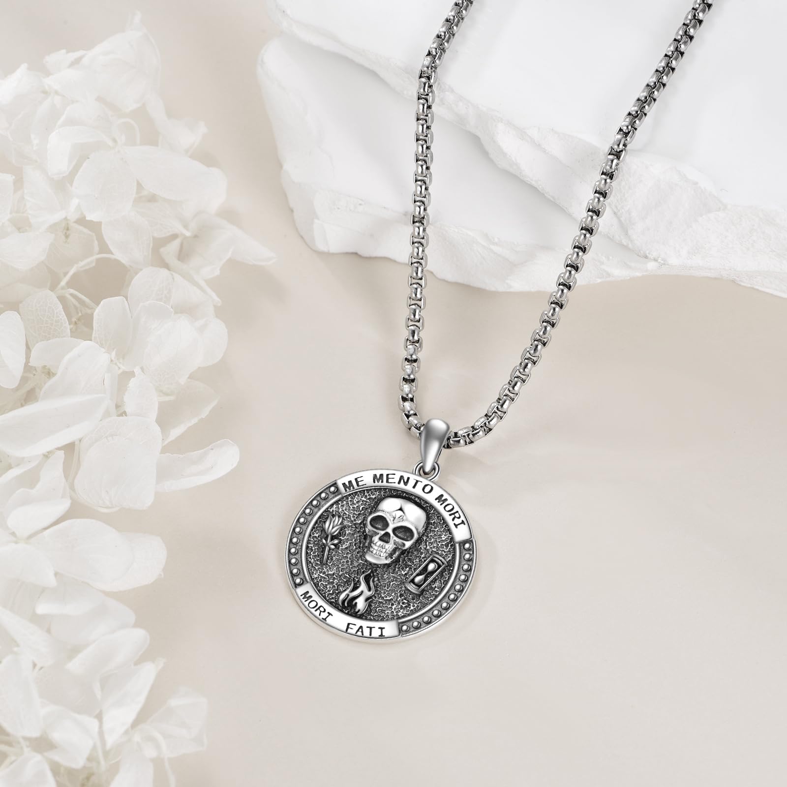 POPLYKE Thors Hammer/Kreuz/Memento Mori/Anatomische Herz/Raven Halskette für Frauen Männer Sterling Silber Wikinger Halskette Schmuck Geschenk für Männer