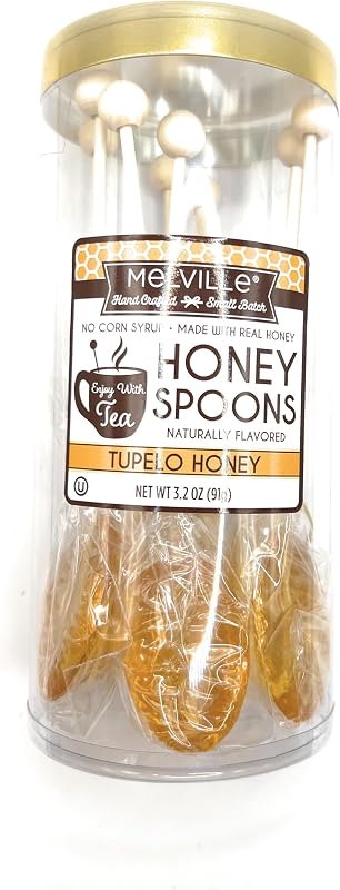 Melville Candy Soothing Honey Spoons for Tea - Individually Wrapped Real Honey Tea Spoons, (8 count) (Clover)