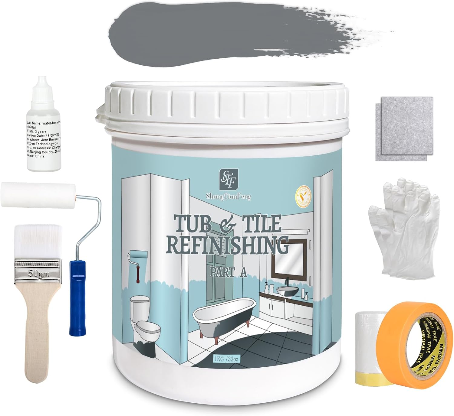 Light Gray Tile Bathtub Refinishing Wall Paint- Bathtub, Bathroom Wall, Countertop, Sink Paint - Easy to Use, Waterproof, Low Odor, No Toxic (White 50-60 sq.ft)