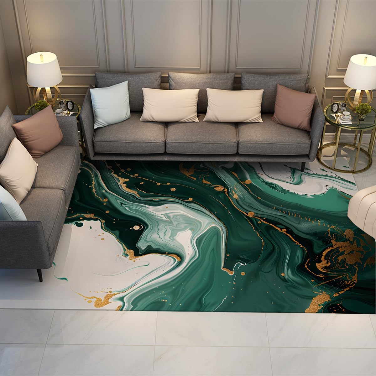 Tapis marbre vert émeraude 160x230cm au design premium pour décoration intérieure