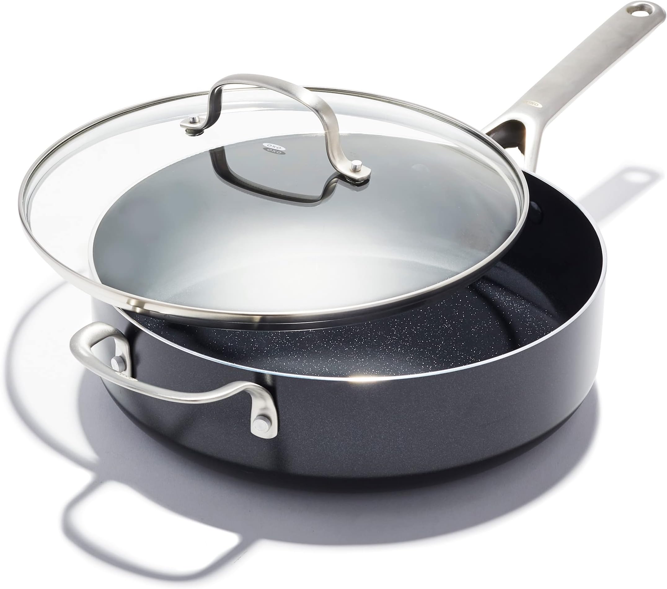 OXO Agility Series 5QT Saute Pan with Lid, Ceramic Nonstick Cookware PFAS-Free, Induction Suitable, Quick Even Heating, Stainless Steel Handles, Chip-Free Rims, Dishwasher and Oven Safe, Black