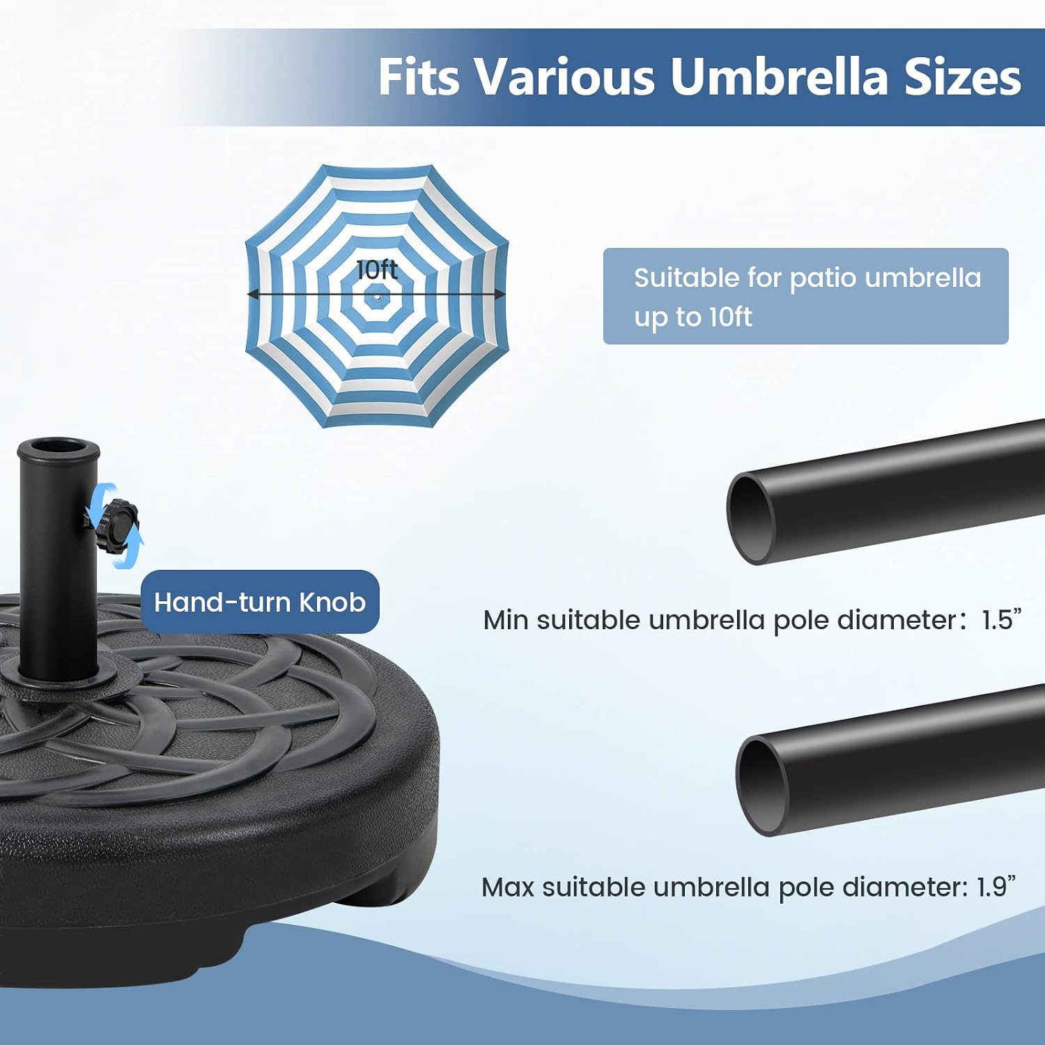 Tangkula Fillable Umbrella Base Stand, Water & Sand Filled 102 lbs Heavy Duty Patio Umbrella Weight Stand, for 1.5-1.9 inch Umbrella Pole, 22 Inches Round Outdoor Umbrella Base for 10 ft Umbrella