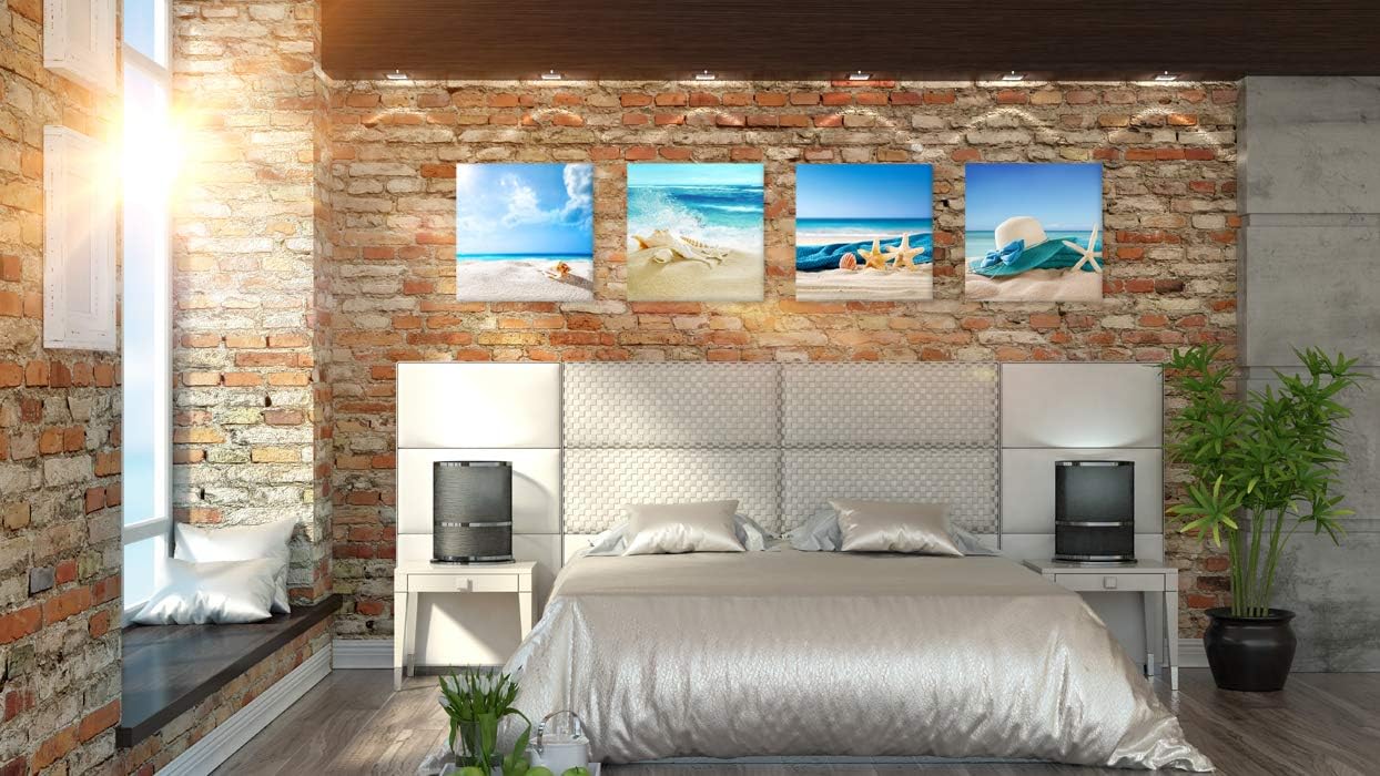 Paimuni Seashell Starfish on Beach Canvas Wall Art Contemporary Wall Art Prints for Bathroom Bedroom Living Room Decoration Office Wall Decor Ready to Hang 12x12 Inches 4 Panel
