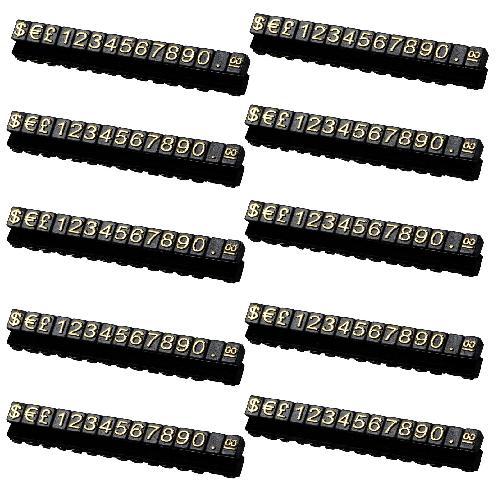 Unifizz Digital Price Tag, 5mm Height Counter Commodity Price Label Tag, £ € $ Arabic Number Price Display Board, Black Base Gold Word 10 PCS