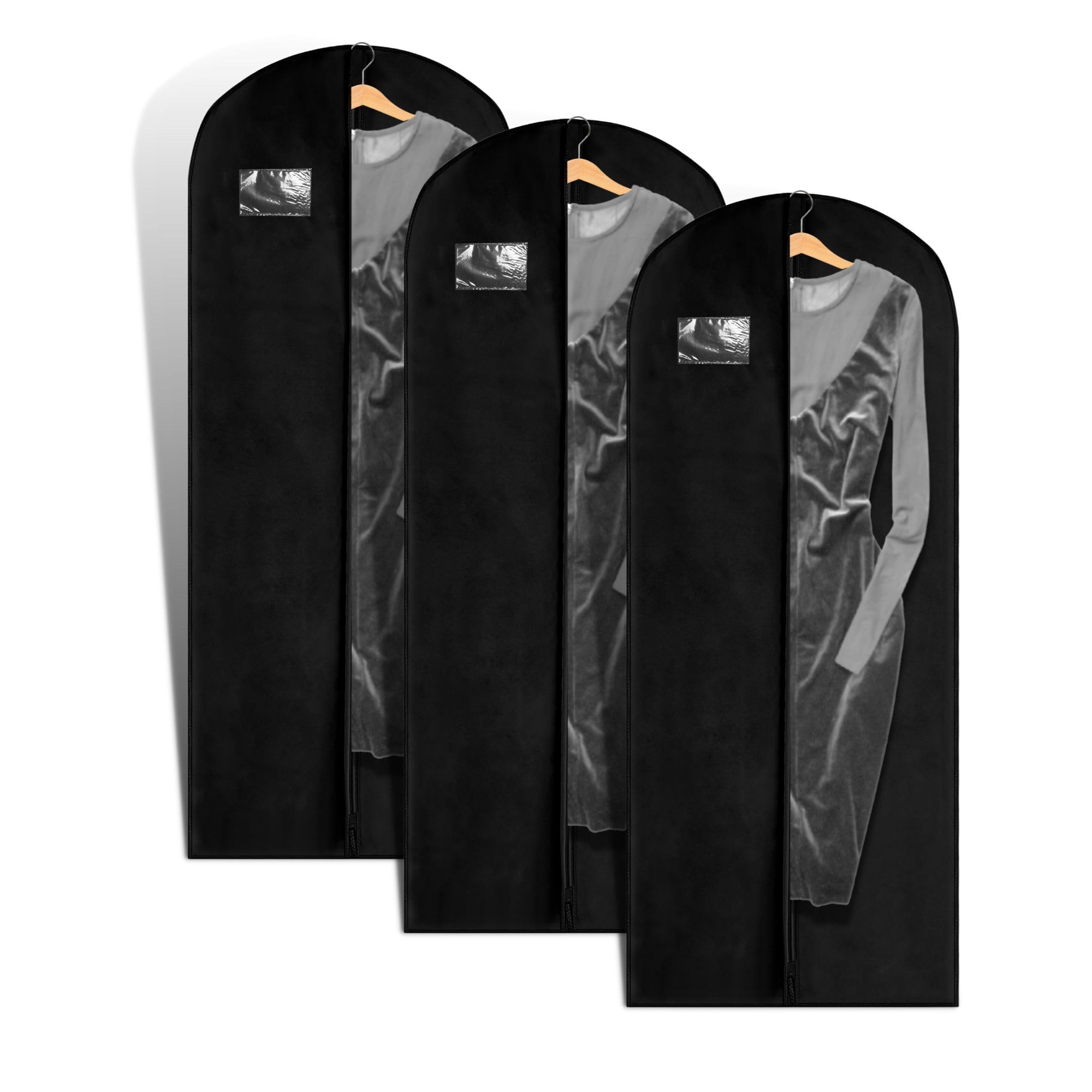 Hoesh Waterproof 72" Bridesmaid Weddings Prom Gown Dress Cover Garment Bags (Black,Pack of 3)