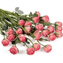 DuHouse 24pcs Artificial Vintage Roses Silk Mini Rose with Stem Fake Rose Bouquets for Arrangement Wedding Centerpiece Party Home DecorationVintage Pink