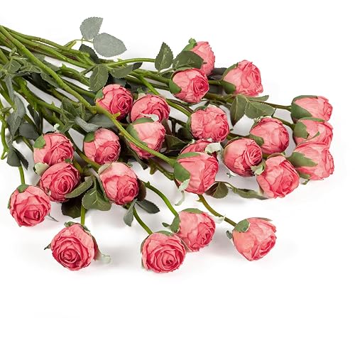 DuHouse 24pcs Artificial Vintage Roses Silk Mini Rose with Stem Fake Rose Bouquets for Arrangement Wedding Centerpiece Party Home Decoration(Vintage Pink)