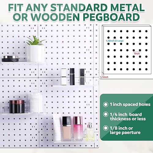 Miniatura 5 de 4 juegos de estantes de tablero de clavijas de 8 x 4 pulgadas, estante acrílico transparente con ganchos de metal, organizador de tablero de