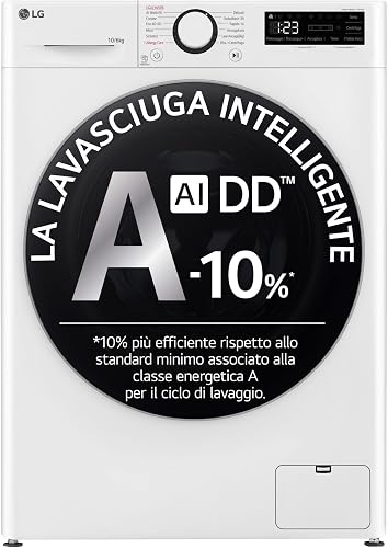 LG AI DD D4R5010TSWS Lave-sécheuse 10/6 kg Série R5 Classe D, Machine à laver et sèche-linge ensemble, 1400 tours, TurboWash360, Lavage à vapeur, Eco Hybrid, Allergy Care, Moteur Inverter Direct - 1