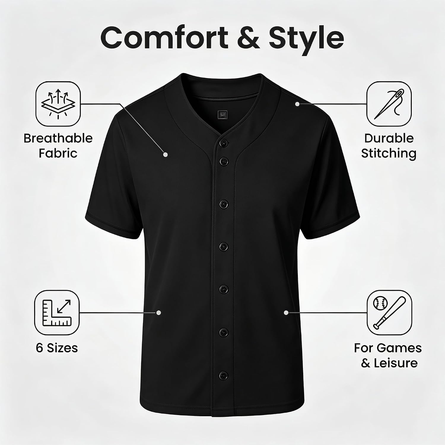 Blank Plain Short Sleeve Baseball Jersey for Men and Women Solid Button Down Sport Uniform