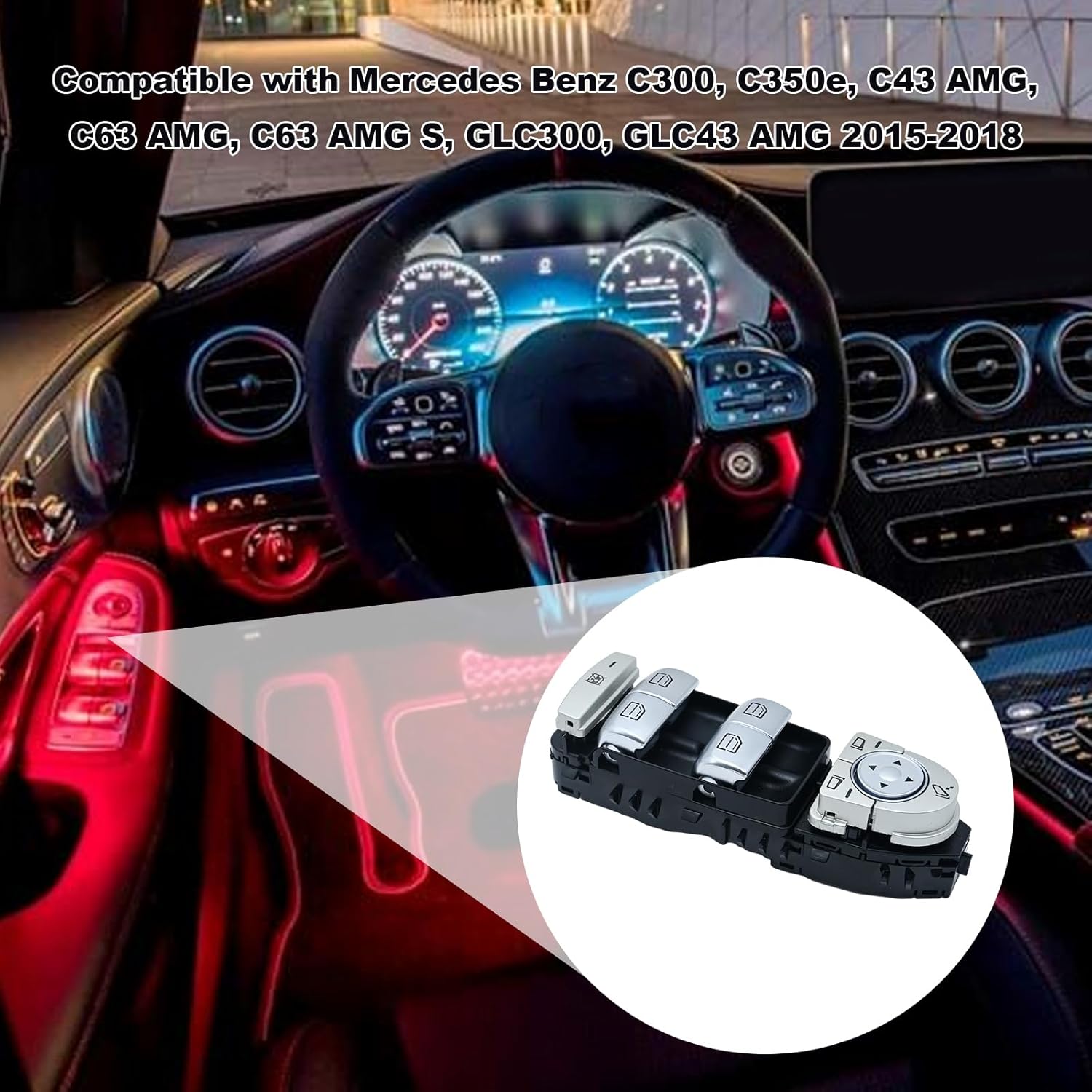 A2059056811 Power Window Control Switch Driver Side Replacement for Mercedes-Benz C300 C350e C43 AMG C63 AMG C63 AMG S GLC300 GLC43 AMG 2015-2018 Replace# 2059056811
