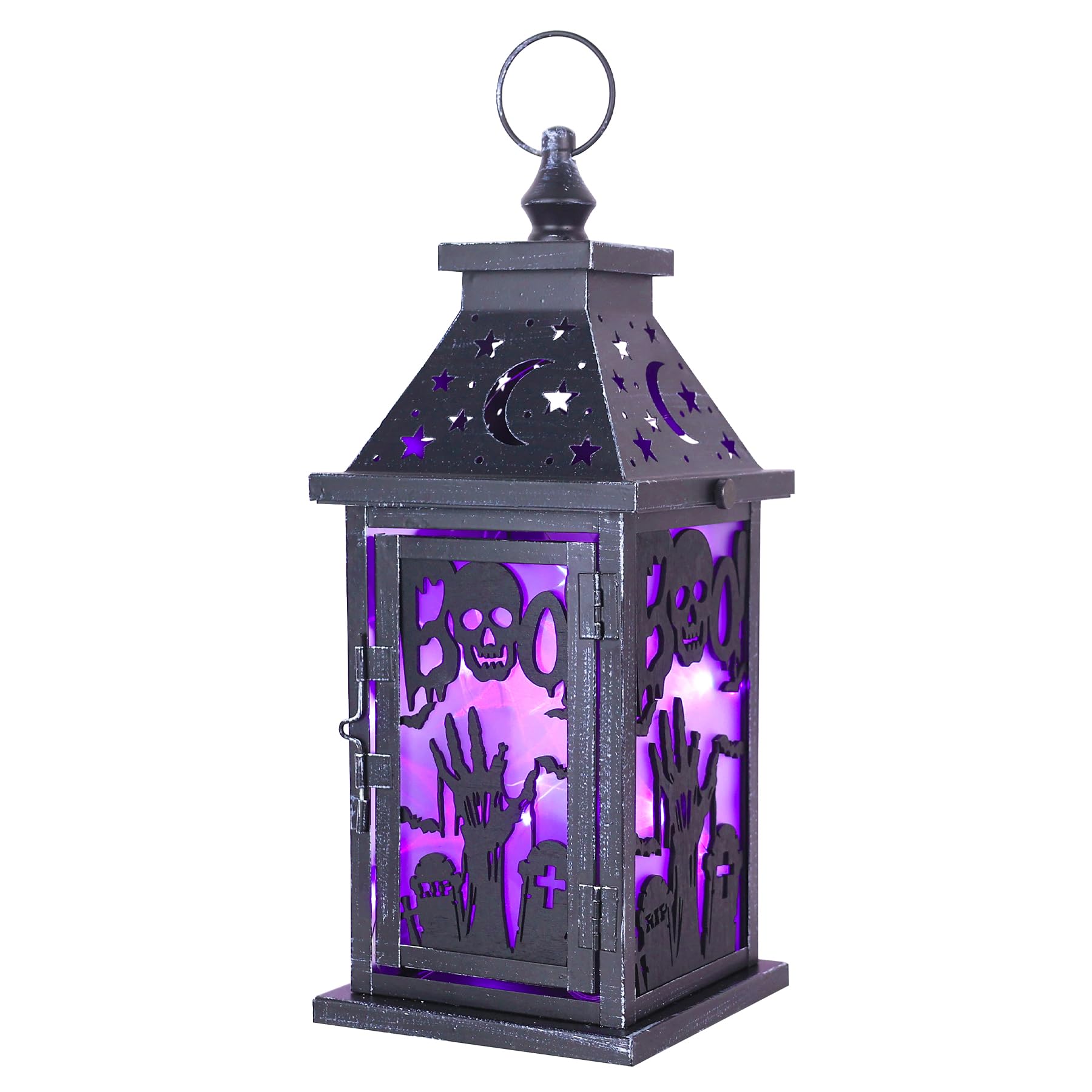 Décorations d'Halloween d'intérieur avec tombes de 37,8 cm et grande lanterne mains squelettes LED