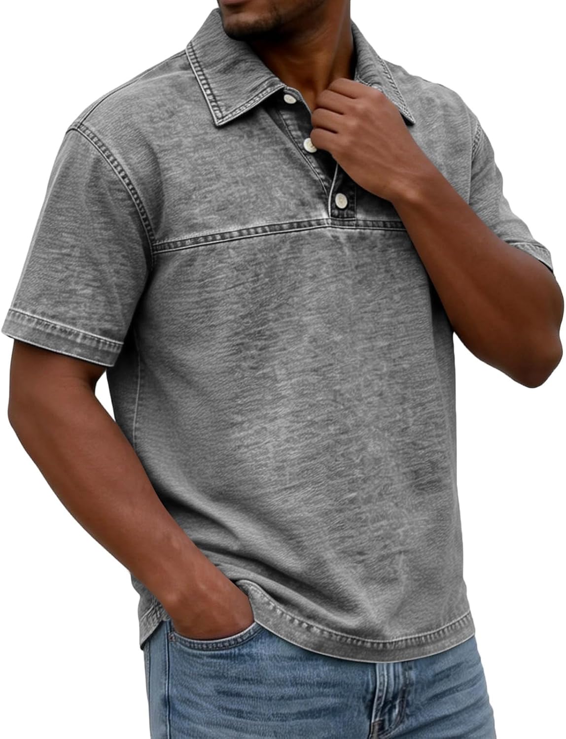 Ymosrh Men's Casual Polo Shirts Short Sleeve Distressed Summer Casual Golf Tennis Work Collar Shirts, M-3XL