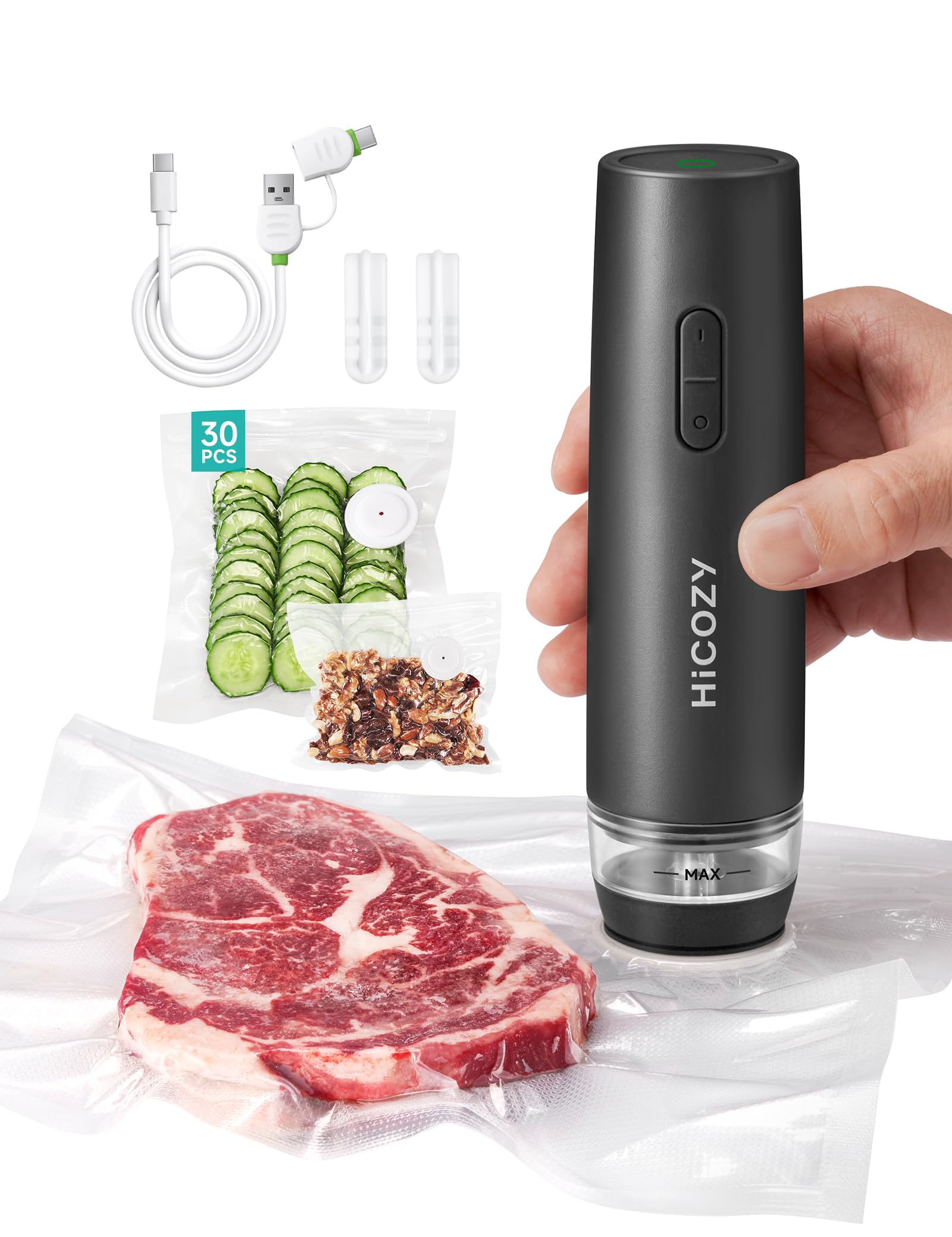 HiCOZY Machine Sous Vide Alimentaire, Appareil de Mise Sous Vide avec Réservoir d'Eau Visible et Compact, Conservation de la Fraîcheur d'Une Simple Pression sur Un Bouton, gris