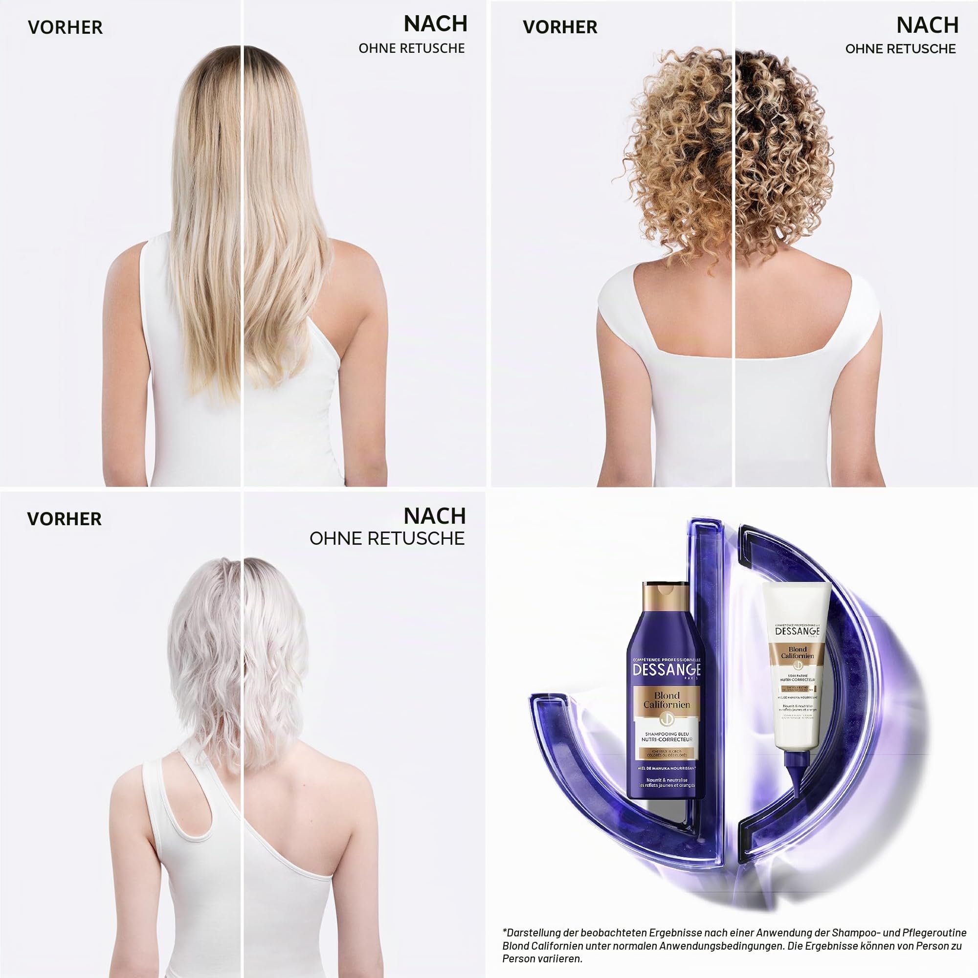 Dessange - Blaues Nutri-Concealer-Shampoo – für gefärbtes oder gebleichtes Haar – Californienblond – 250 ml – 3 Stück