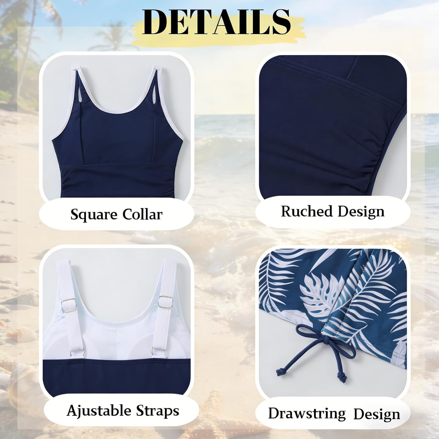 Size 9-16Y Teen Girls Two Piece Tankini Swimsuit Summer Tropical Print Drawstring Shorts Bathing Suit Swimwear