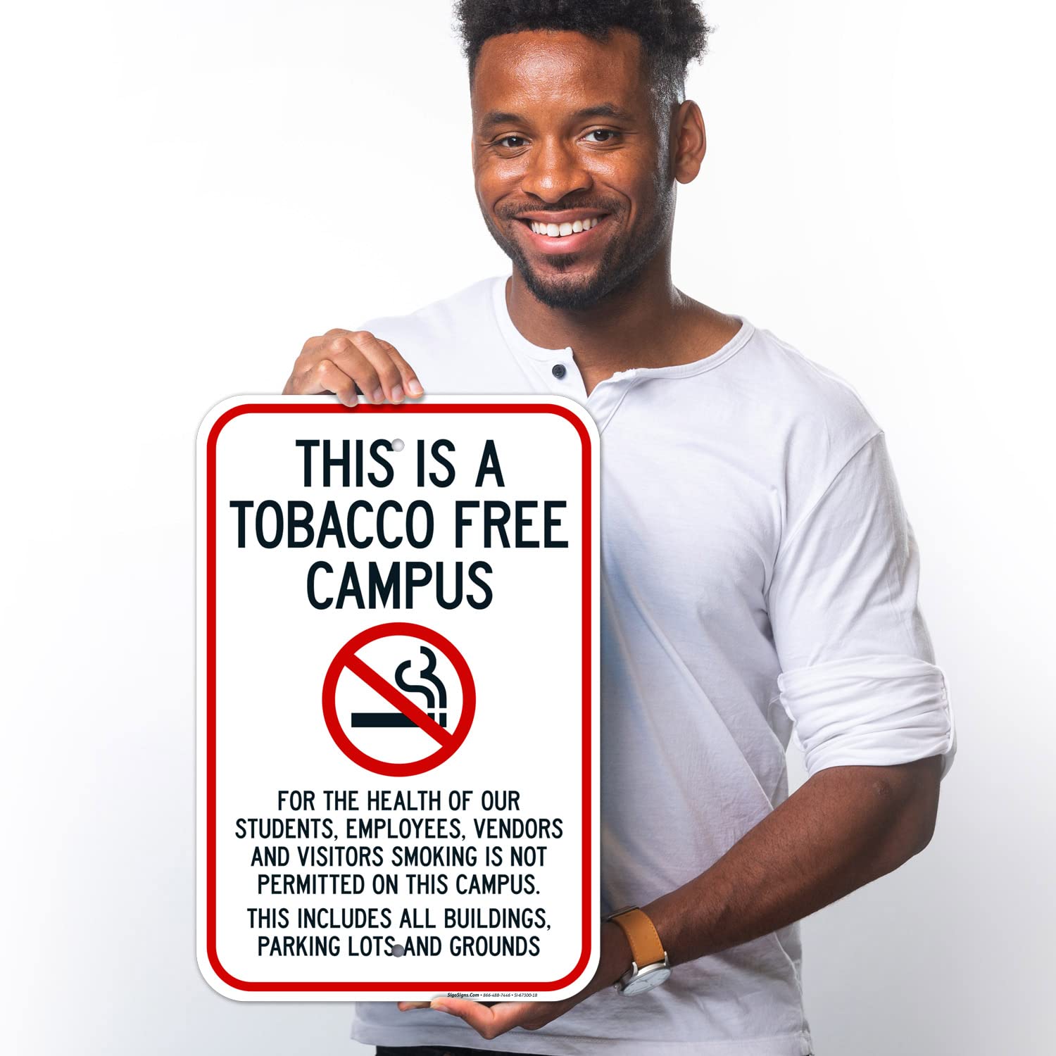 This is A Tobacco Free Campus Smoking is Not Permitted On This Campus Sign, 12x18 Inches, Rust Free .063 Aluminum, Fade Resistant, Made in USA by Sigo Signs