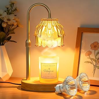 Candle Warmer Lamp with Dimmer/Timer/Adjustable Height Electric Candle Lamp Warmer for Jar Candles Home Decor Valentines Day Gifts for Daughter/Mom/Women with 2 Bulbs [Energy Class A++]