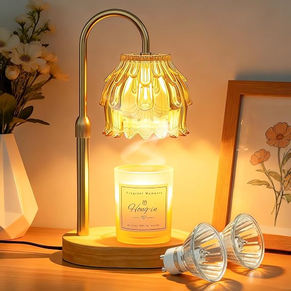 Candle Warmer Lamp with Dimmer/Timer/Adjustable Height，Electric Candle Lamp Warmer for Jar Candles，Home Decor Valentines Day Gifts for Daughter/Mom/Women with 2 Bulbs [Energy Class A++]