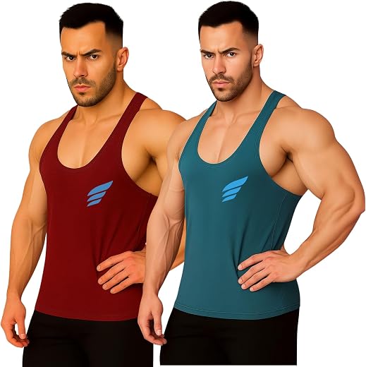 3Colors Men's Gym Vest | Sleeveless Tank Top for Workout, Bodybuilding &amp; Sports | Y-Back Stringer Athletic Fit Racerback -...