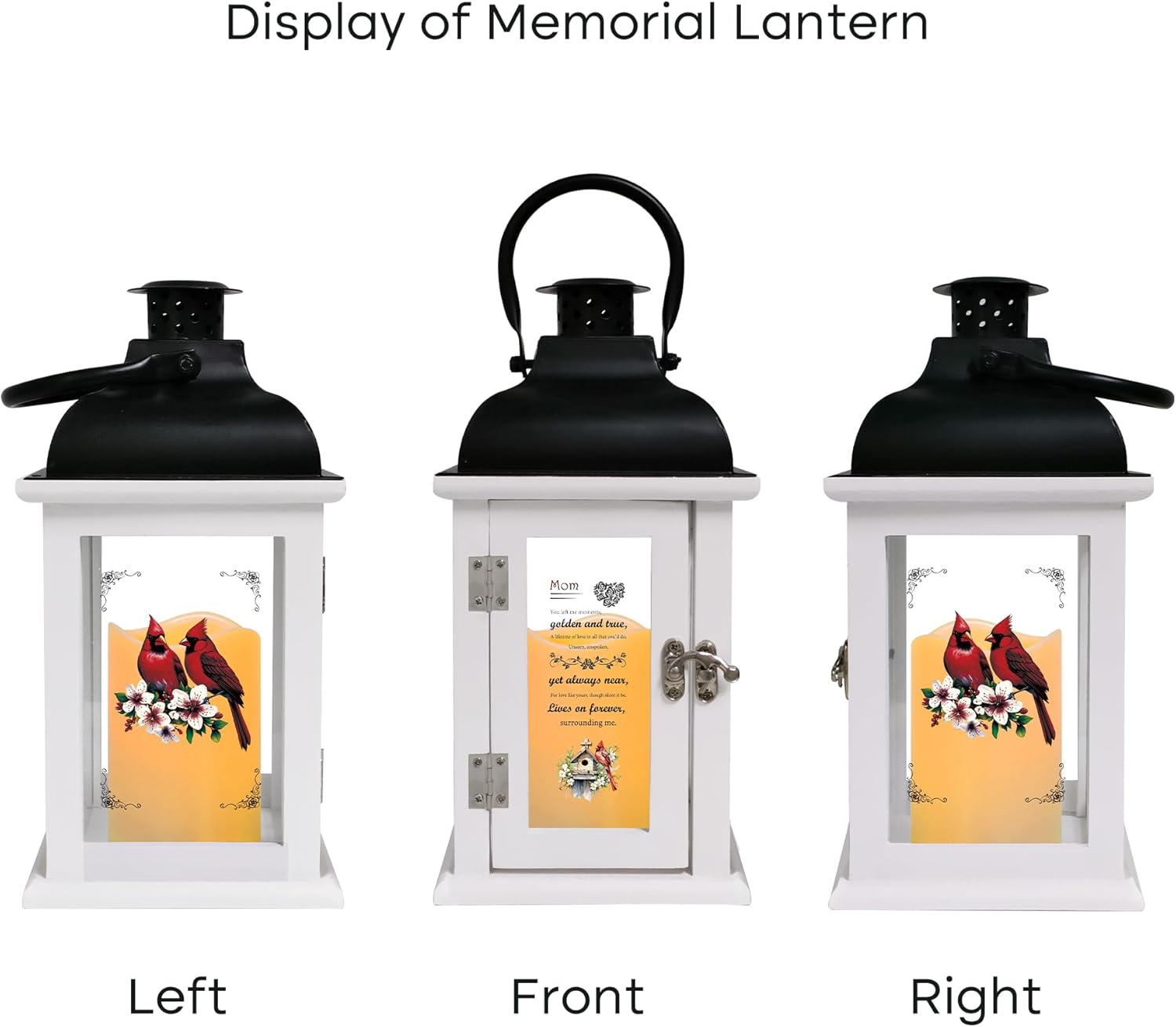 Memorial Lantern for Mom with Cardinal & Floral Design – Sympathy Gift for Loss of Mother, Bereavement Keepsake with Solar Candle