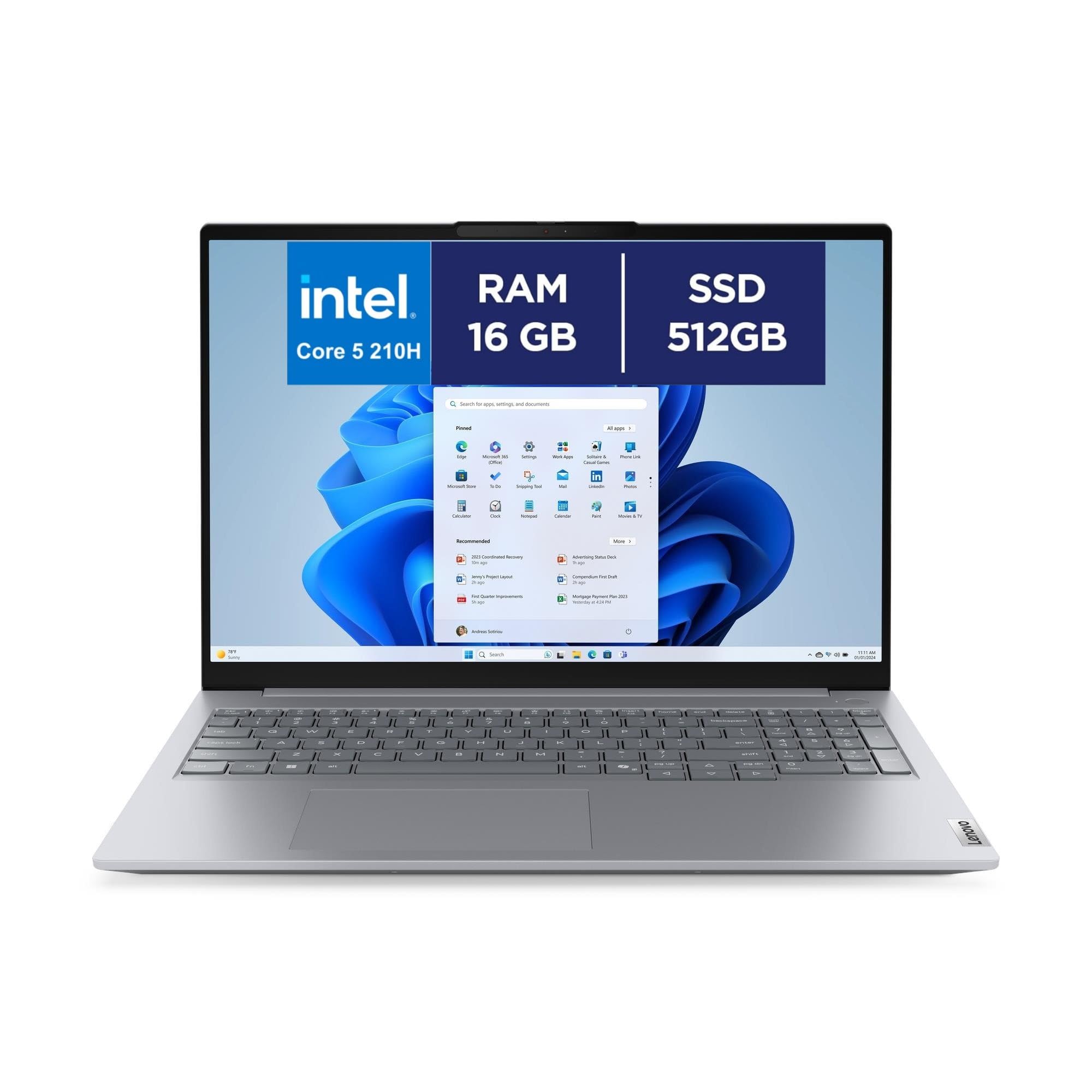 Lenovo ThinkBook 16 G9 IRL 21US, Intel Core 5 210H, Computer Portatile 40,6 cm (16") WUXGA IPS, 16GB DDR5-SDRAM, 512GB SSD NVMe, Wi-Fi 7 (802.11be), Win11 PRO, Grigio