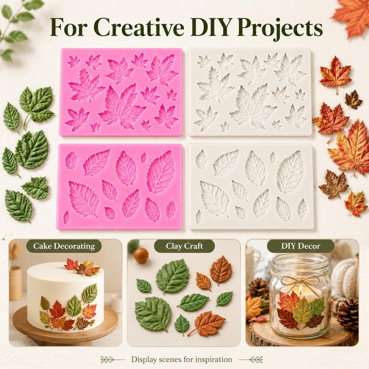 4 Pcs Autumn Silicone Molds Maple Leaf Tray Chocolate Resin Craft Tool