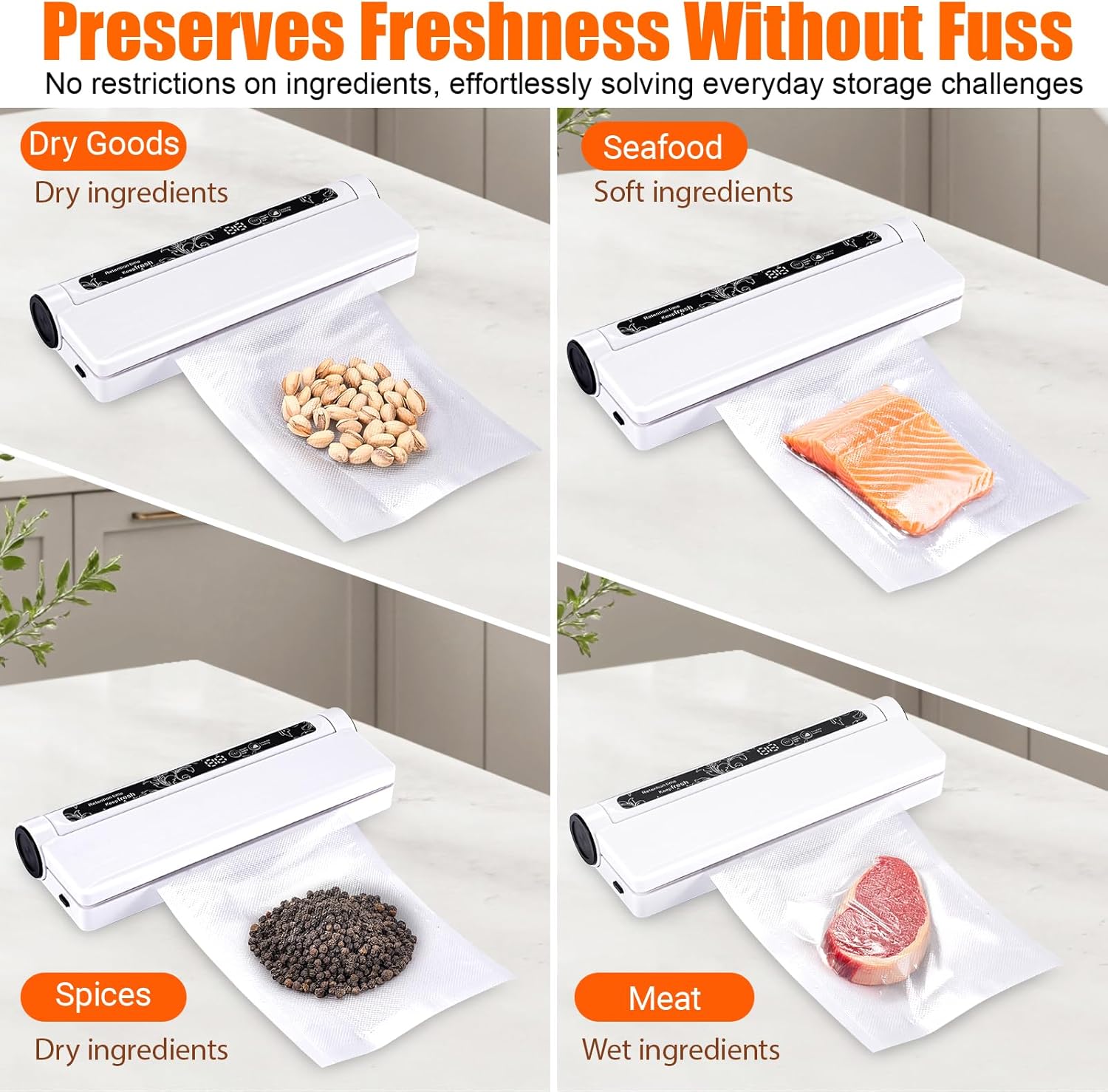 Vacuum Sealer Machine for Food, 75KPA Strong Suction Fast-Compact Multi-Functional Food Sealer with 20 Food Vacuum Bags, Dry/Wet Modes Food Saver Vacuum Sealer Machine with Digital Countdown Timer - Image 3