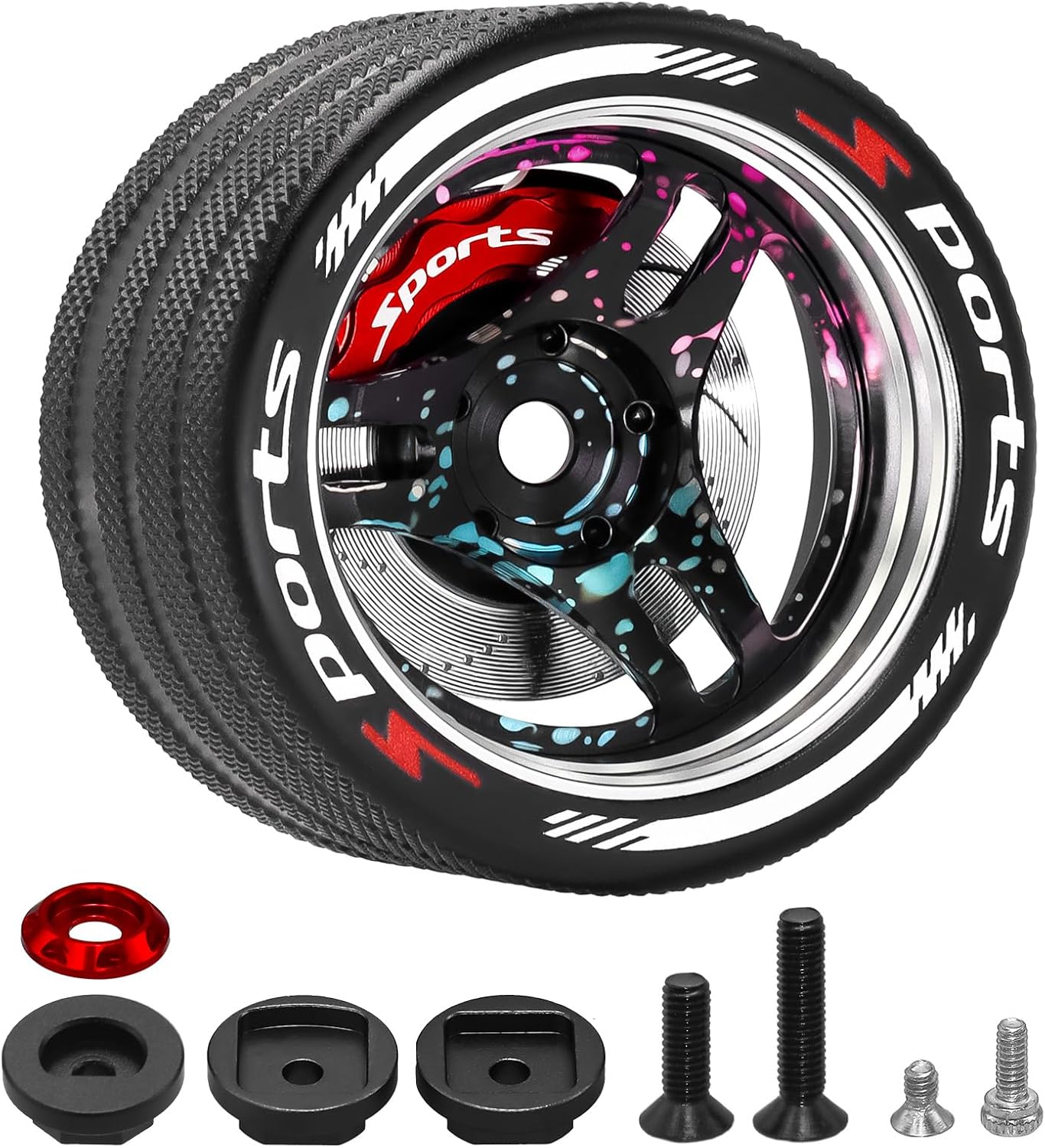 GOUPRC Upgrade Metal RC Hand Wheel Remote Control Steering Wheel with Brake Disc Brake Caliper for SANWA MT4/MT5/M12/M17 Flysky NB4Series WFLY X9Series RC Remote Control (Blue)