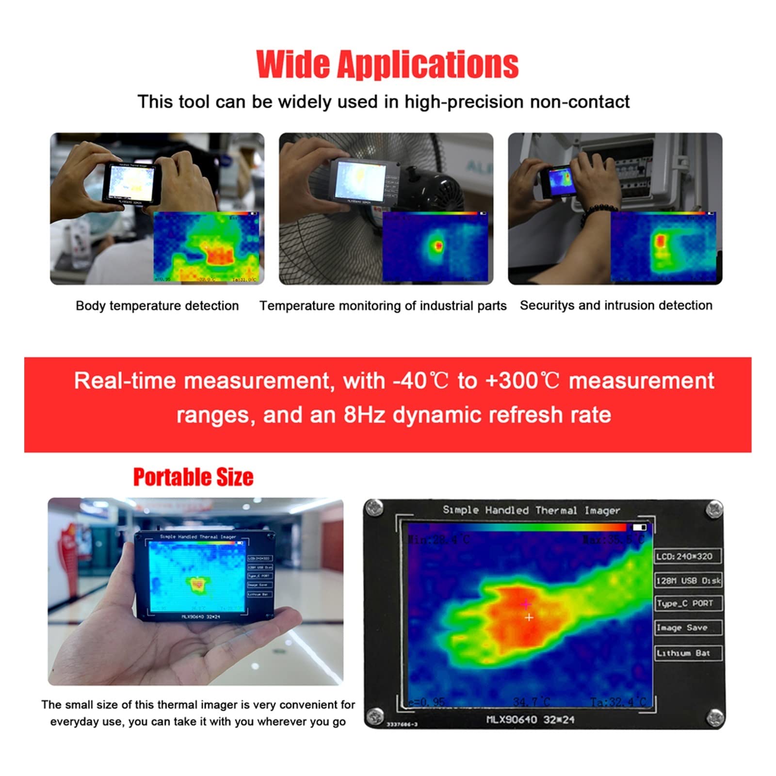 Cámara térmica Cámara termográfica infrarroja de Mano, Pantalla LCD de 2,8 Pulgadas, resolución de 240x320, cámara de imágenes de definición Clara, Instrumento de medición Diseño Compacto