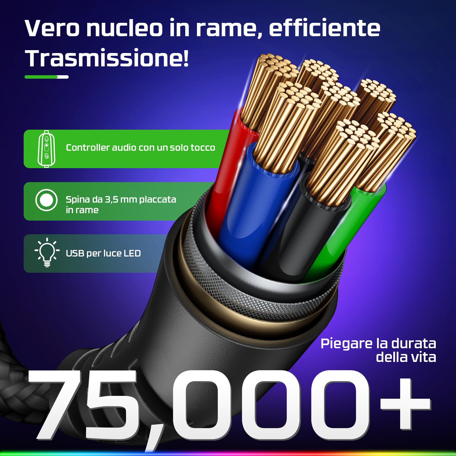 Fachixy Cuffie da gioco FC200 per PS4, PS5, Xbox, Switch, PC, cuffie per computer con microfono, cuffie da gioco da 3,5 mm con luce RGB