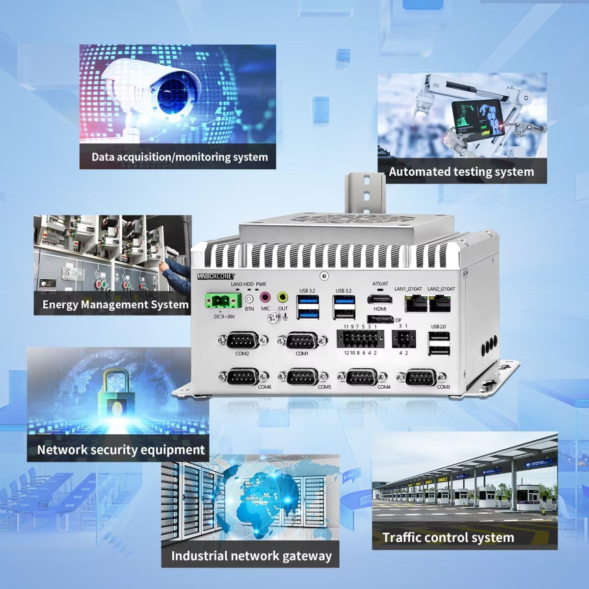 Industrie Mini PC Core i3-1235U, Firewall Netzwerk-PC, Aktive Kühlung für Stabilen Dauerbetrieb, DIN-Schiene, 2 x i210AT GbE LAN, Barebone, DC 9-36V Power Input