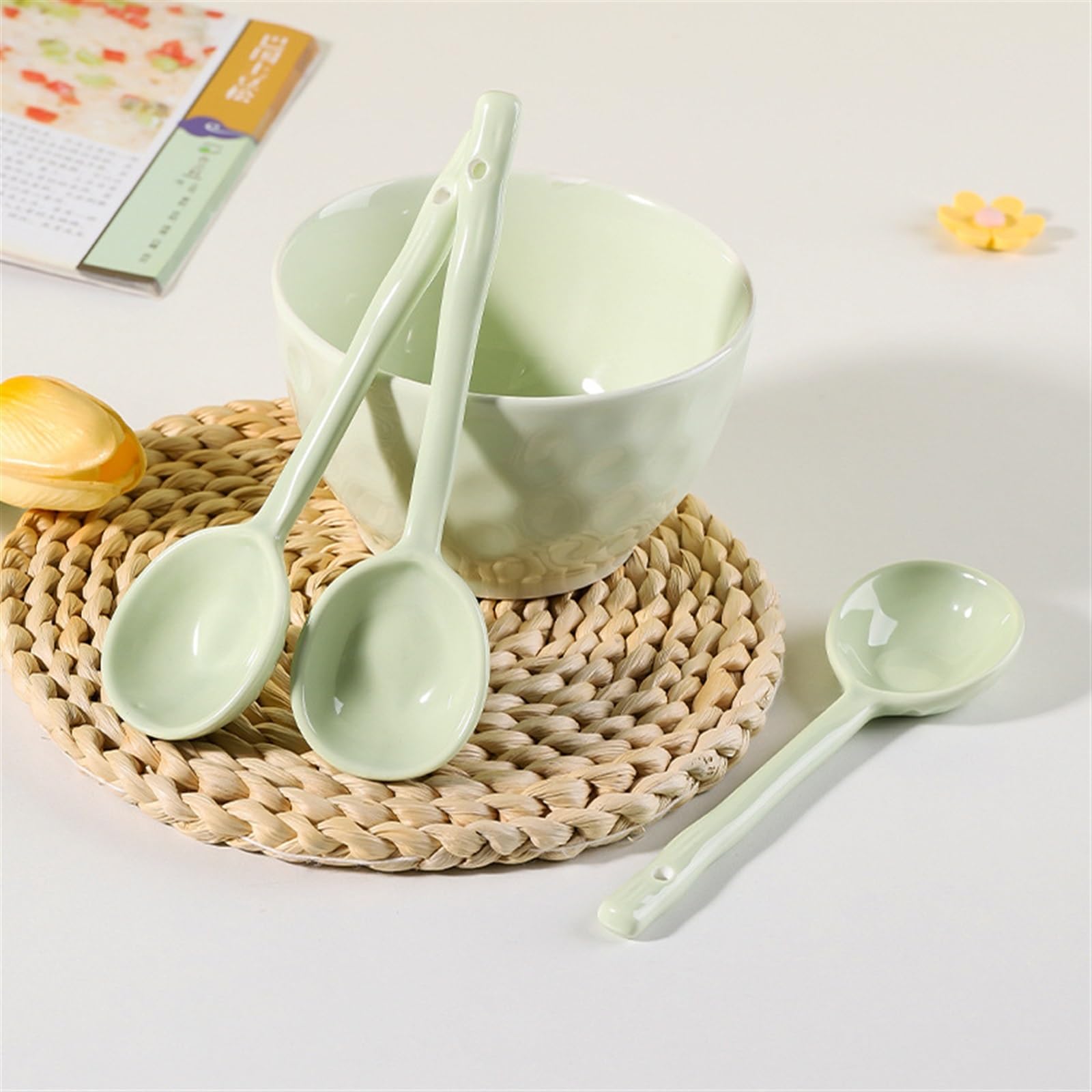 Set 20 Cucchiaini In Ceramica Giapponese Bianca 17cm - Mini Cucchiai Da Dessert, Caffè E Zuppa, Lavabili In Lavastoviglie E Microonde