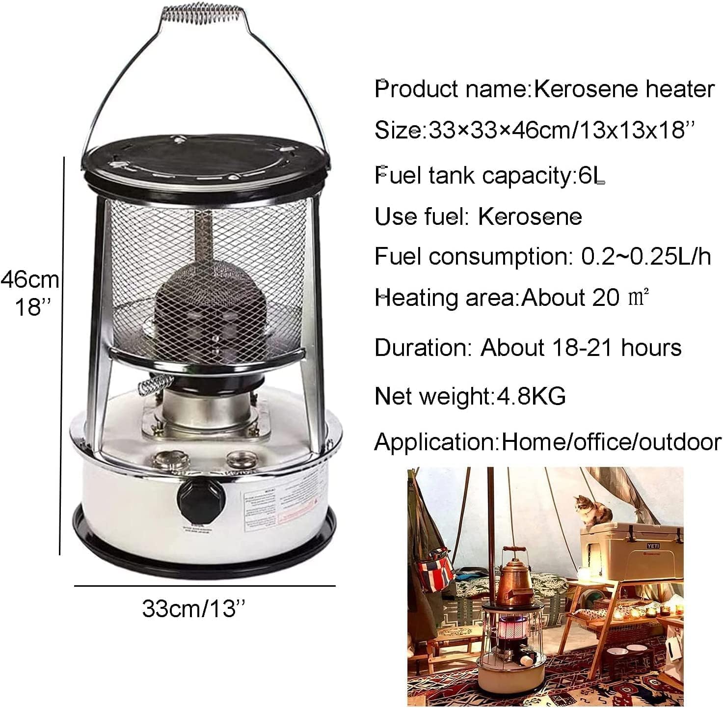 Non Electric Heaters For Indoor, Indoor Kerosene Heater Emergency Heater For Ice Fishing Backpacking Hiking (6l)(White6l)