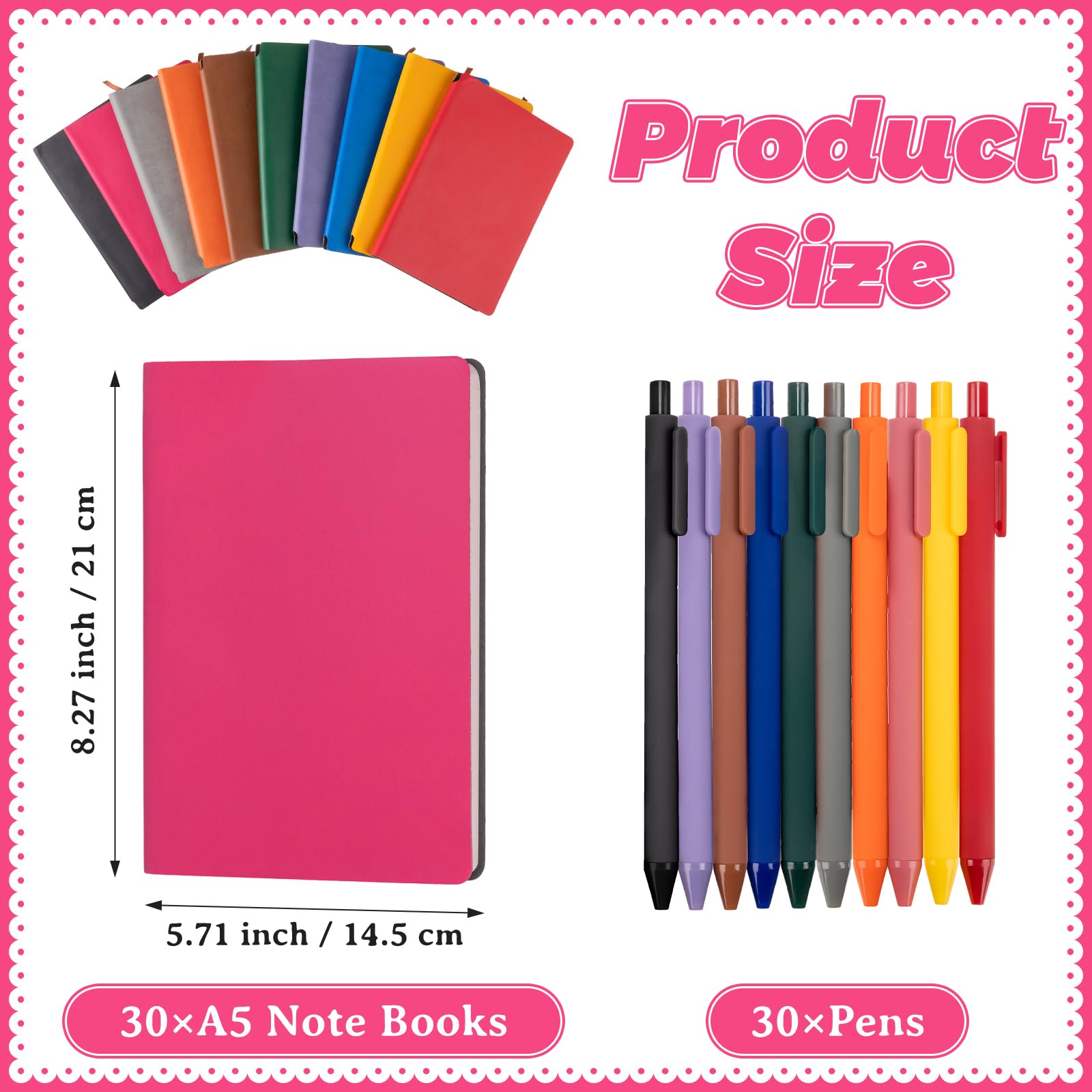 Jetec Paquete de 30 cuadernos a granel con 30 bolígrafos, cuadernos A5 de tapa blanda de cuero con soporte para bolígrafo para regalo, escuela, negocios, trabajo, viajes, escritura, 200 páginas, 5.7 x