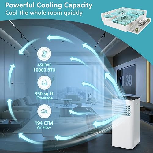 Miniatura 2 de GOFLAME Aire acondicionado portátil de 10000BTU, unidad de refrigeración de CA con ventilador y deshumidificador, temporizador de 24 horas, pantalla