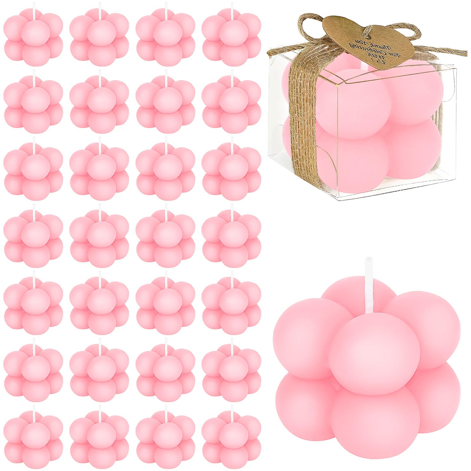 30 Sets Small Bubble Candle for Wedding Favors, Mini Scented Candle Bulk for Guest Gift, Cute Candles with Cards Dried Flowers DIY for Baptism Party Bridal Shower Birthday Gifts (Pink)