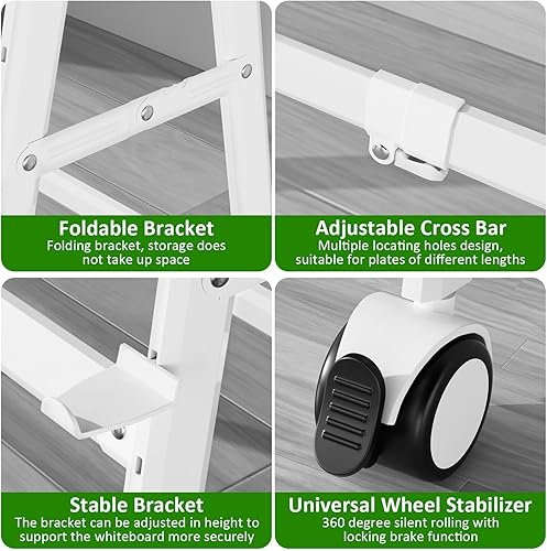 Miniatura 4 de A-Frame - Soporte plegable para pizarra blanca, altura y ancho ajustable, soporte móvil con ruedas para todas las pizarras de vidrio resistente,