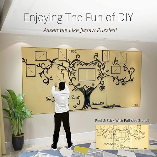 Miniatura 6 de Marco de fotos de árbol familiar de amor, collage extraíble 3D de madera para decoración de pared, calcomanías con cita inspiradora para sala de