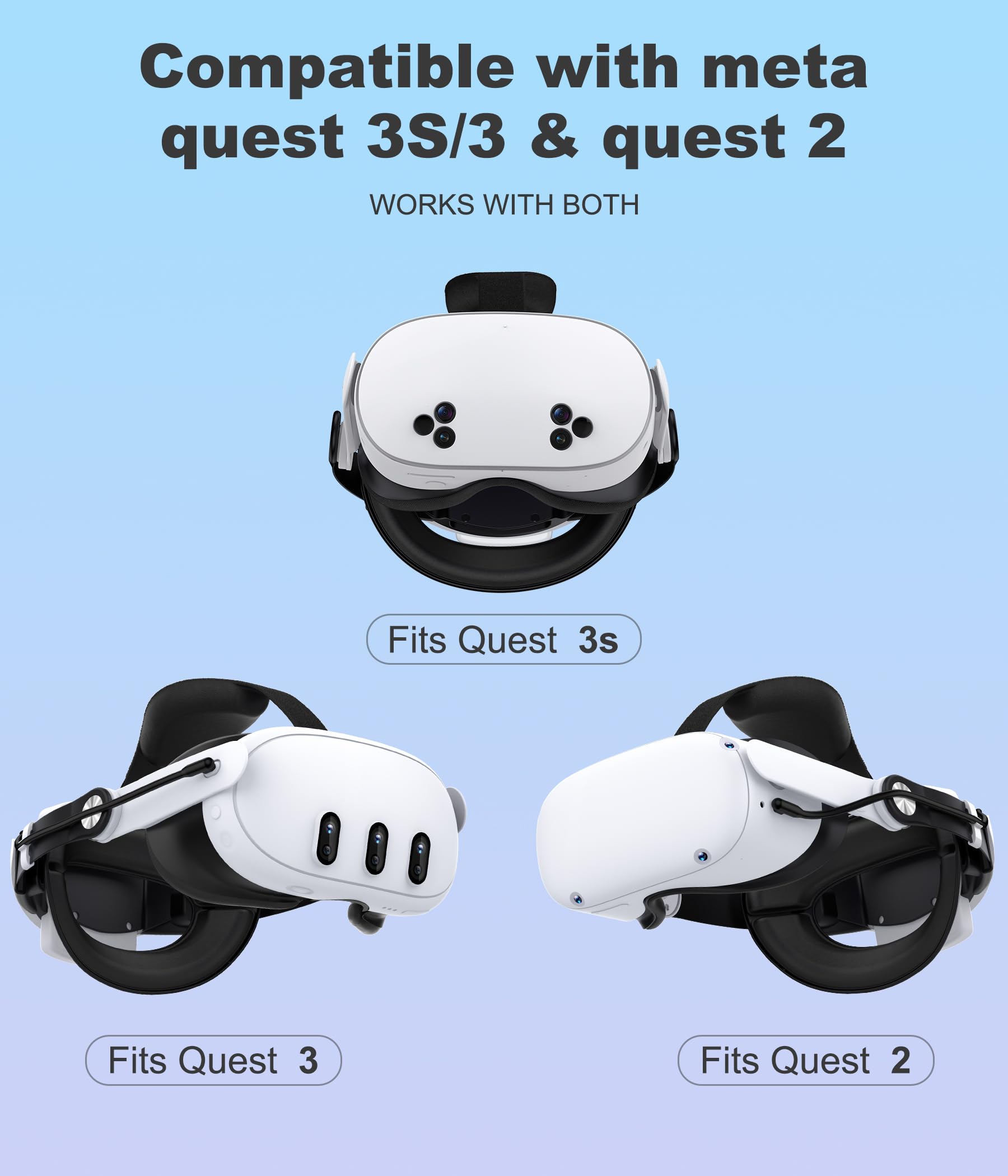 Kopfband für Meta Quest 3S/Quest 3/Quest 2 mit 10000-mAh-Akku, verstellbares Komfort-Kopfband für Elite Strap, leichtes VR-Headset-Band für verbesserte Unterstützung, Komfort und weniger Druck
