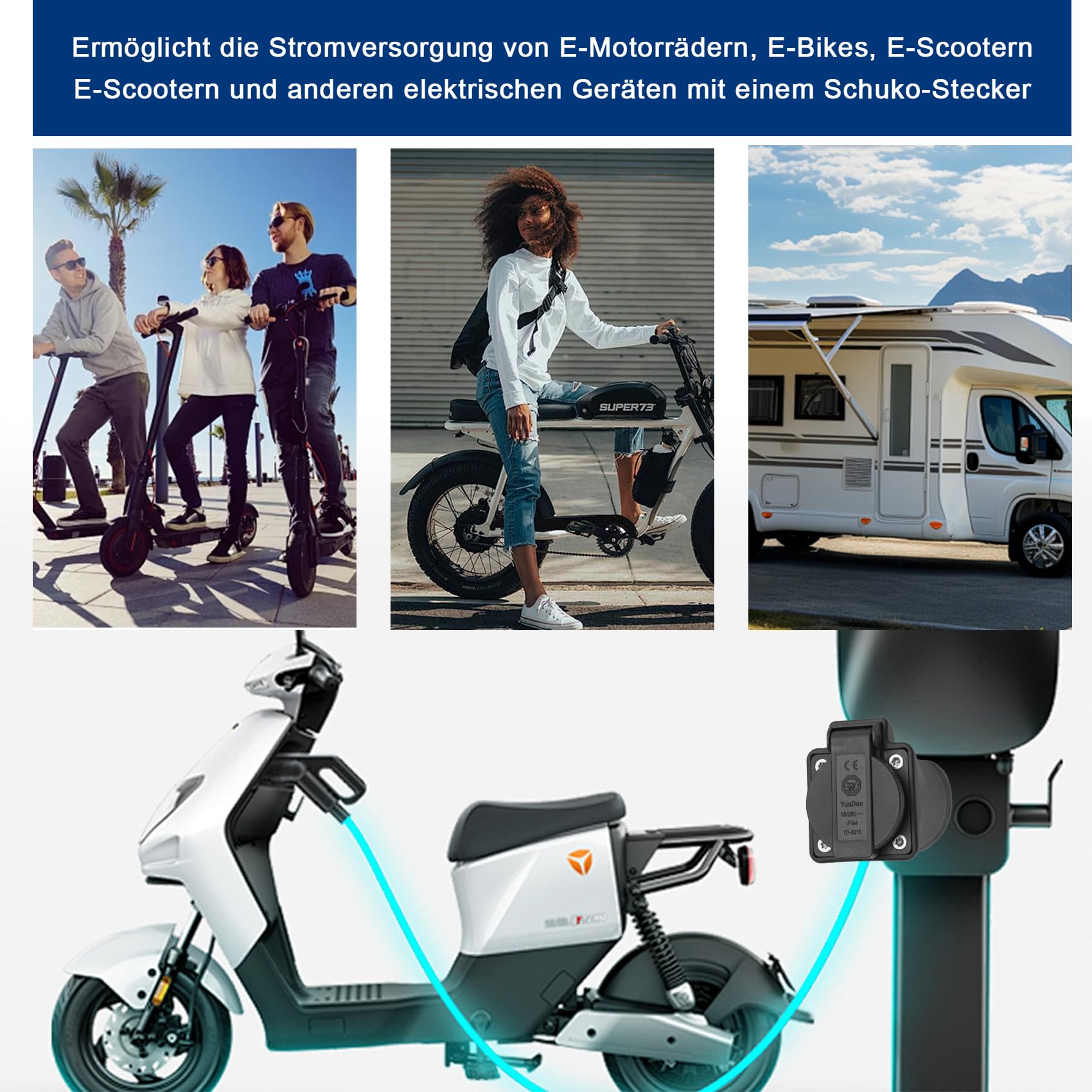 Typ 2 auf Schuko Adapter, 16A EV Kabel Ladegerät auf Schuko Steckdose für Elektromotorräder Elektromotorräder E-Bikes, IEC 62196 Typ 2 Station Entlader