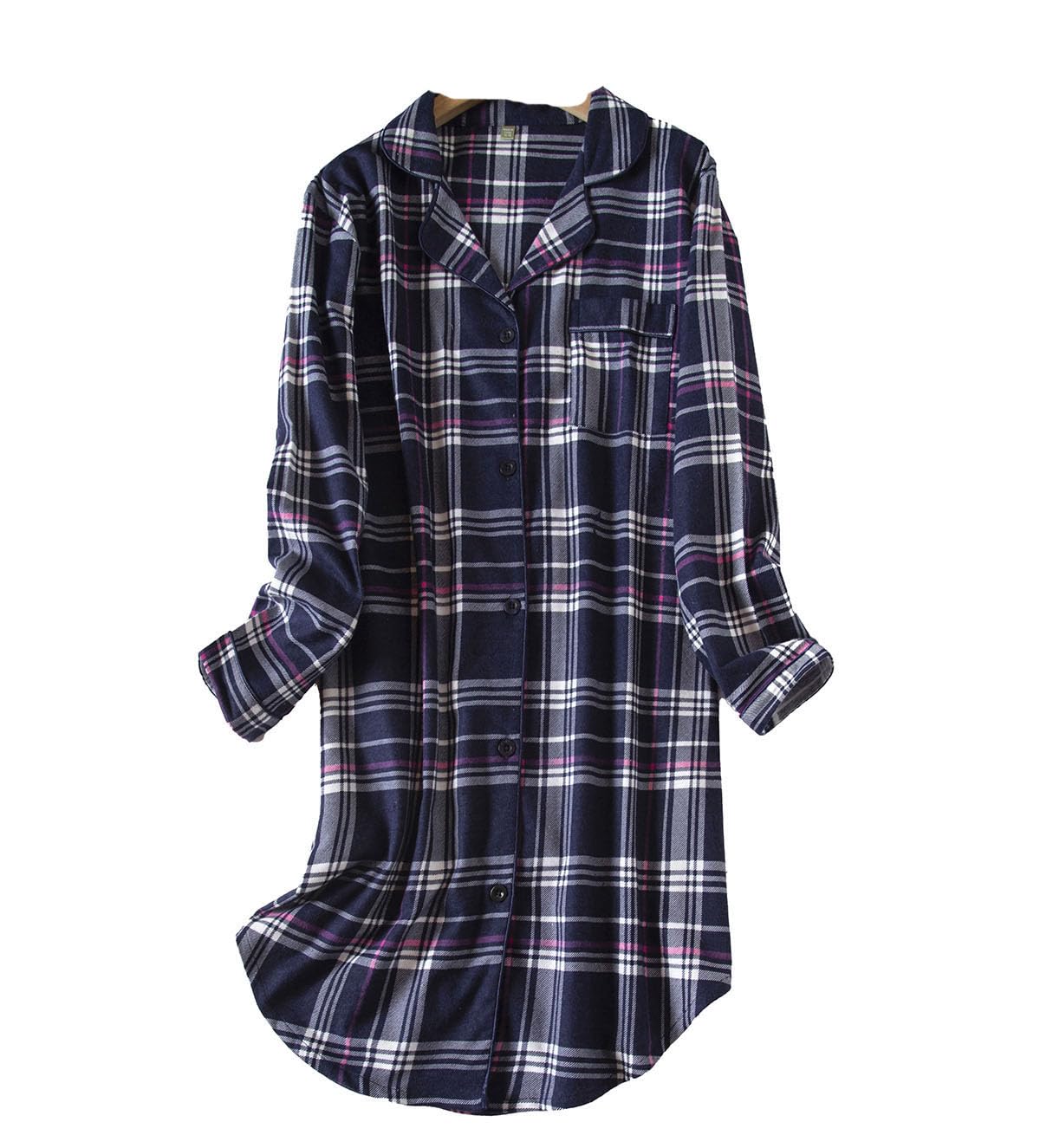 Womens Nightshirt Long Sleeve Cotton Pyjamas Women Button Down Nightdress Sleepwear Nightshirts (Purple, XXX-Large)