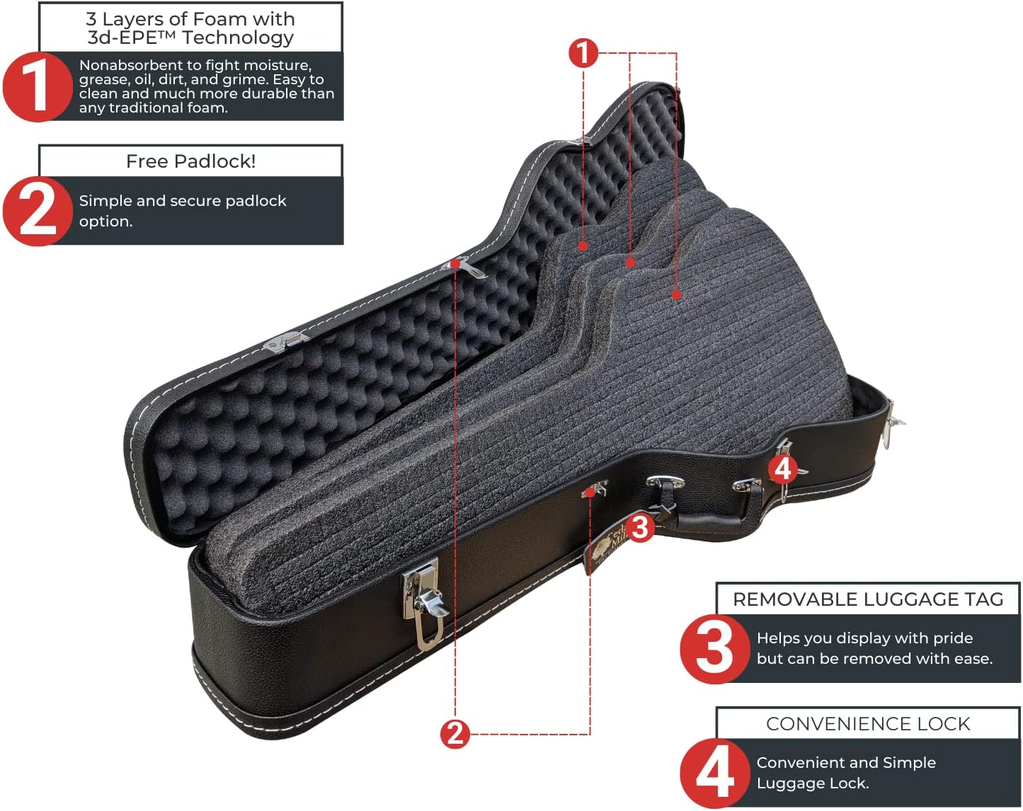 Guitar Style Hard Rifle Case Bundle for Travel & Storage with Blue TSA-Approved Gun Lock – Protective Rifle Case with Custom Foam Insert, Lockable Latches & Cut-Resistant 3-Digit Combination Lock