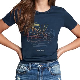 Del Sol Color Changing Womens Boyfriend Tee - Sunny Beaches, Indigo, Size XL