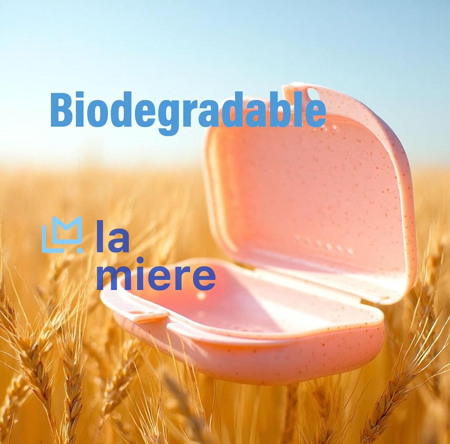 LA MIERE Wheat Straw Box Cute Retainer Holder Dental Thin Container Braces Case, Night Mouth Guard Aligner Case, Cotton candy image 3