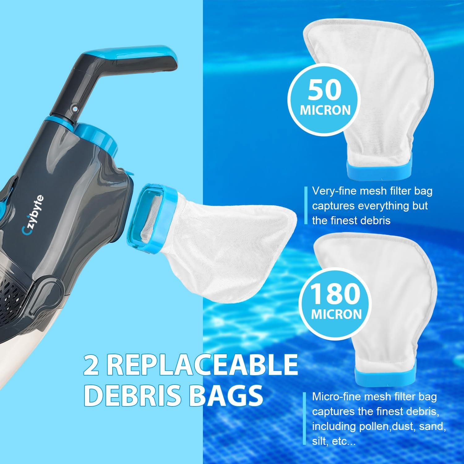 Handheld Hot Tub Spa Pool Vacuum，Cordless & Water-Repellent, 18 GPM Powerful Suction, 60Min Runtime, Portable Pool Cleaner for Above Ground/Inground Pools, Grey